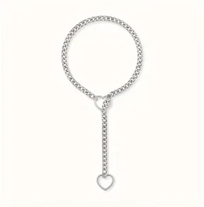 Heart Drop Chain Necklace - Silver Adjustable Choker - Picture 1 of 2