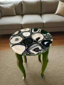 Black agate console side table top, modern agate stone corner table top decor - Picture 1 of 5