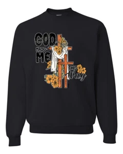 Sudadera Cuello Redondo God Made Me This Way Cross with Sunflowers Faith - Imagen 1 de 18