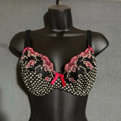 Sujetador Freya AA4151 Negro Encaje Floral Semi Transparente Estampado de Lunares Sujetador con Aros 32DD Foto 1 de 4