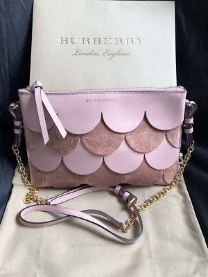Auténtico/Burberry/Dos Tonos Cuero Festoneado y Gamuza Bolso de Mano en Rosa Ceniza Foto 1 de 4