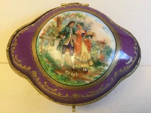 Antikes Österreich Porzellan handbemalt lila/gold mit Kameendose, um 1900 - Bild 1 von 9