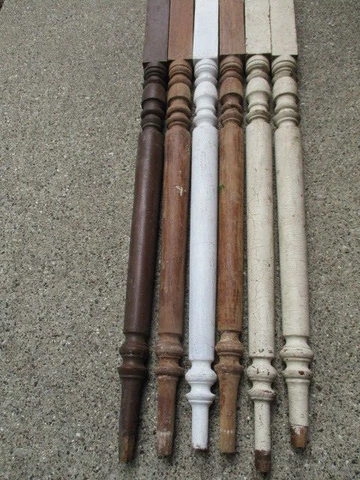 6 Antique Farmhouse Turned Wooden Table Legs 31" Tall Primitive Salvage Decor Cover