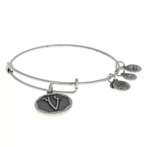 NEW Alex and Ani Initial V Bracelet - Silver Toned Monogram Letter Adjustable - Picture 1 of 5