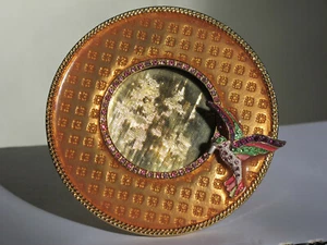Deluxe Jeweled Metal Picture Frame Gold Round Circular 4" Inner 2" Gorgeous RARE - Picture 1 of 12