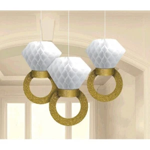Wedding Engagement Bridal Shower 3 Hanging Honeycomb Rings - Picture 1 of 1