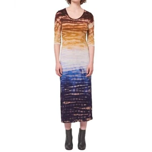 Neu mit Etikett Raquel Allegra Jersey Jerry kurzärmliges Kleid in Regenbogenfarben Batik Small - Bild 1 von 12