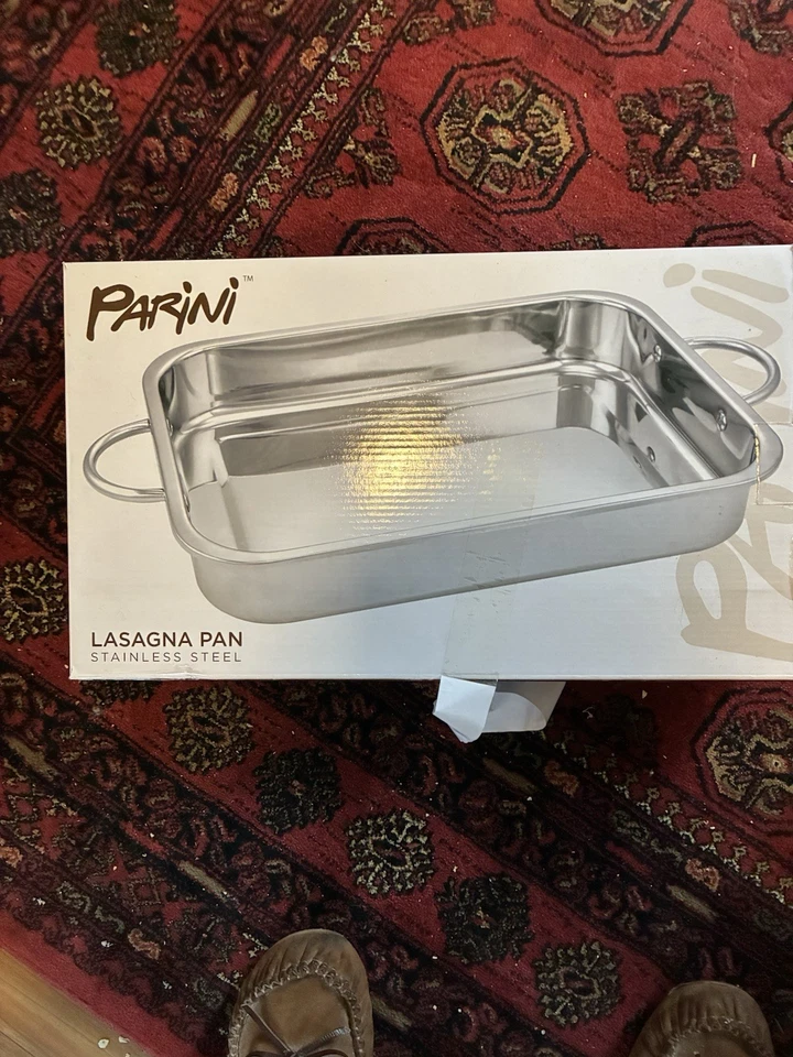 Sartén de lasaña de acero inoxidable Parini 14" x 10" x 2" con asas dobles nueva en caja Foto 1 de 1