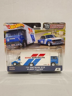 Hot Wheels Team Transport azul/blanco "Bre" 71 Datsun 510 y Fleet Flyer  Foto 1 de 4