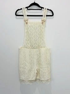 Zayan The Label Womens Ivory Lace Overalls M Pockets Heart Buckle Festival Boho - Picture 1 of 12