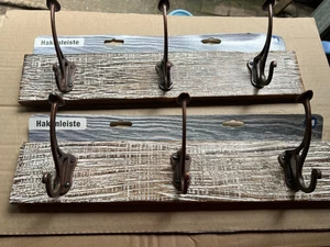 2 Vintage Garderobeleisten 45x9cm / Holz + Stabile Eisenhaken /DV3Reg2Haken - Bild 1 von 6