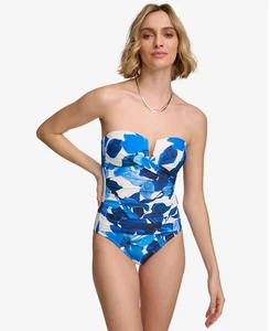 Calvin Klein Women's Shirred Tummy-Control Split-Cup Bandeau One-Piece Swimsuit - Picture 1 of 6