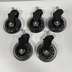 Set di 5 ruote per sedie da ufficio per piastrelle, pavimenti in legno duro e tappeti (NERO) - Foto 1 di 5