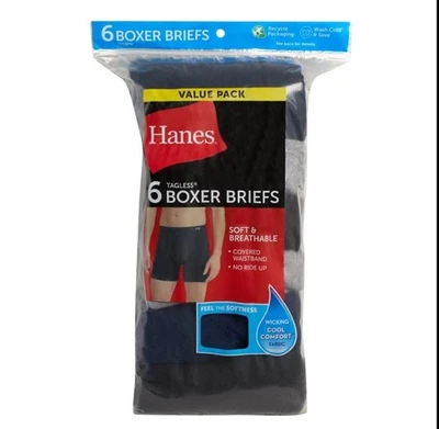 Hanes  6 pack Boxer Briefs Men's Tagless Cool Comfort Soft Waistband Underwear - Image 1 of 4