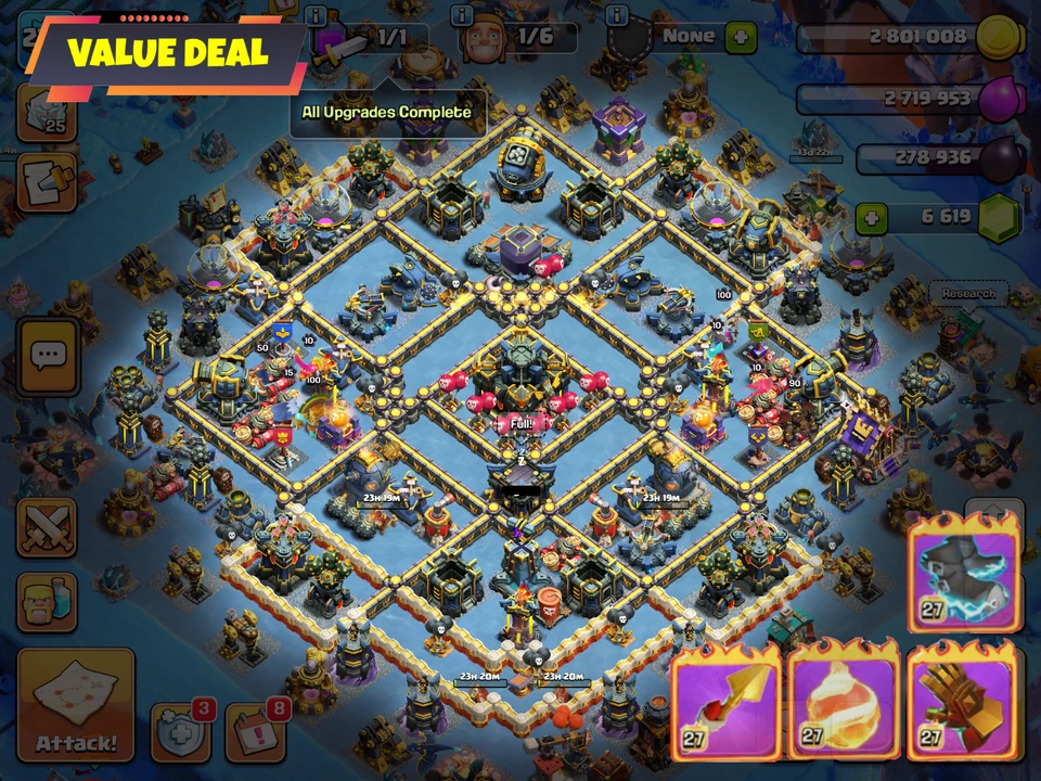 TH17 MAXED DEFENSE, LAB & HEROES 100-100-90-75-50 🔥24 Equipment Maxed 💎6K Gems - Image 1 of 4