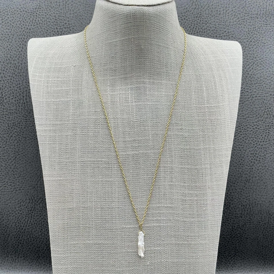 Madewell Baroque Freshwater Pearl Pendant Necklace Gold Tone Chain Minimalist - Image 1 of 4