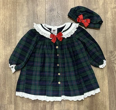 Vestido de Colección Good Lad a Cuadros Azul Verde Tartán Cuello Lazo Sombrero Vacaciones Talla 2T Foto 1 de 4