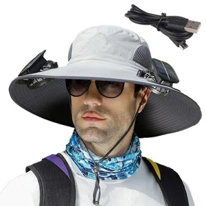 Wide Brim Sun Hat with Solar Fan, Solar Fan Hat, Men Sunscreen Sun Hat with F... - Picture 1 of 9