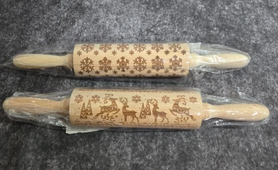 "Juego de 2 pasadores enrollables navideños en relieve copo de nieve y reno galletas pastelería 13,5""" Foto 1 de 4