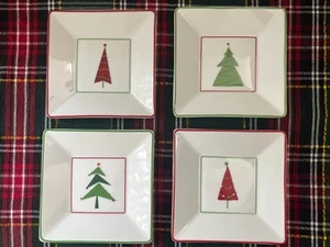 4er Set Kiste & Fass Weihnachtsbäume Vorspeise Snack Teller - Bild 1 von 8