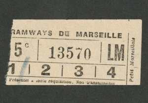 VINTAGE TRAMWAYS DE MARSEILLE FRENCH TRAM TICKET - Foto 1 di 1