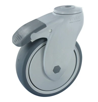 ROLLENTECHNIK VOM STEIN GMBH Kunststoff Lenkrolle mit Feststeller 125mm TPE Gummi Rückenloch