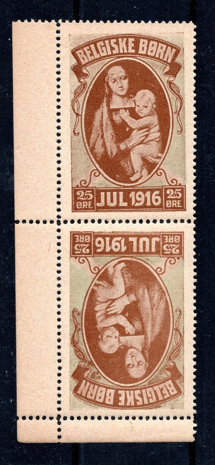 Denmark 1916 25øre "Belgiske Børn" Charity stamps - Tête-bêche pair - Image 1 of 1