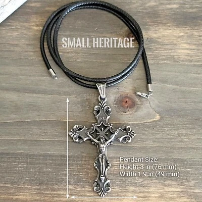 Collar Cruz Crucifijo Cristiano Grande Acero Inoxidable Colgante Cadena Hombres Cuerda Foto 1 de 4