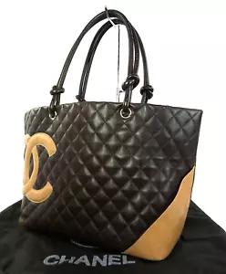 Authentic CHANEL Cambon Deep Brown Quilted Leather Tote Bag Purse #60106 - Picture 1 of 21