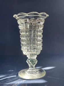 Antique Boston & Sandwich Glass Co. clear FLINT glass celery vase WAFFLE c.1850+ - Picture 1 of 14