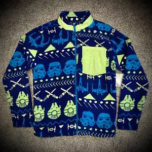 nuova FELPA PILE STAR WARS FULL ZIP PELUCHE BLU NAVY VERDE FIERA ISOLA ADULTO S - Foto 1 di 4