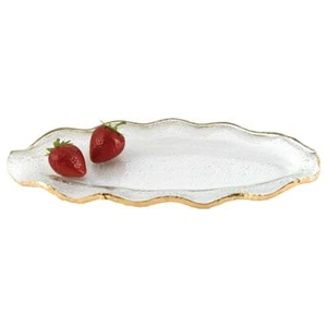 Badash Crystal Goldedge Gold Edge Oval Wavy Platter 14x7" - F3022 - Picture 1 of 1
