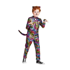 Kinder Wildkatze Regenbogen Folie Leopard Halloween Kostüm Overall-Größe Large 10/12 - Bild 1 von 5