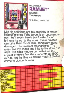 G2 Transformers RAMJET Generation 2 1993 TECH SPECS File Card two - Bild 1 von 3