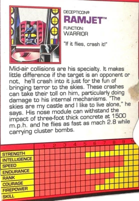 G2 Transformers RAMJET Generation 2 1993 TECH SPECS File Card two - Image 1 of 3