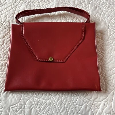 Vintage Vinyl Red Expandable Purse Handbag Zip Pocket Snap Closure Short Handles - Image 1 of 4