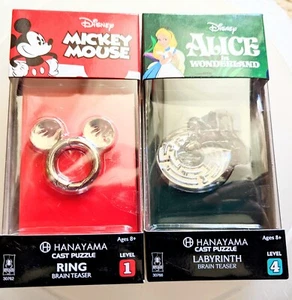 Lot Of 2 Disney Mickey & Alice cast take apart puzzle ring brain teaser fun - Picture 1 of 5