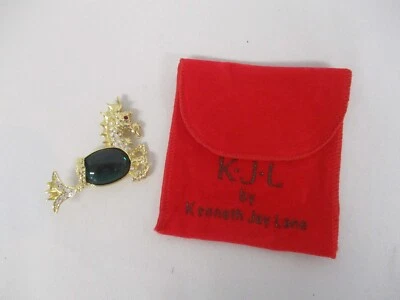 FIRMADO JKL KENNETH JAY LANE CABALLITO DE MAR VIENTRE DE GELATINA VERDE con CRISTALES BROCHE PIN Foto 1 de 4