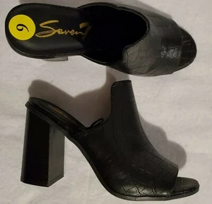 Seven7 Damen Größe 9 Schwarze Isabella Pantoletten Krokodilstruktur 4" Absatz Veganes Leder - Bild 1 von 9