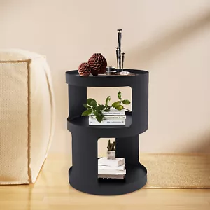2-Tier Round End Bed Side Table Coffee Sofa Table Nightstand Living Room Black - Picture 1 of 21