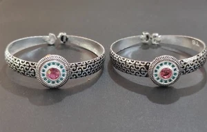 Adjustable Silver Simulated Pink & Aquamarine Diamond kids Bracelet Bangles 2pic - Picture 1 of 6