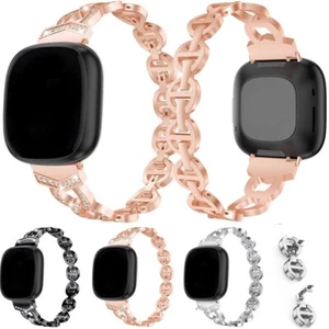 Metal Strap Watch Band Wristband Bling for Fitbit Versa 4 3 2 1 Lite/Sense 1 2 - Picture 1 of 18