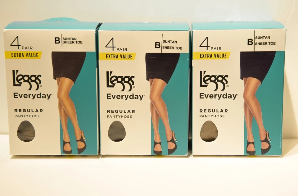 L'eggs Everyday Size Q Regular Pantyhose 4 Pair Suntan Sheer Toe 43188