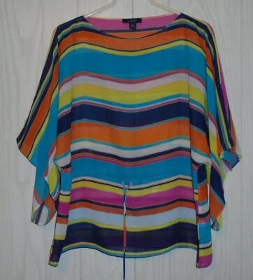 Blusa Chaps Multicolor Rayas Transparente Cordón Cintura Manga Corta Mujer Pequeña Foto 1 de 4