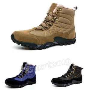 38-44 Mens High Top Outdoor Hiking Ankle Boots Shoes Fur Inside Warm Non-slip - Picture 1 of 15