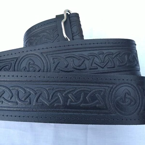 Scottish KILT BELT Celtic Embossed Black Leather Kilt Belt Big Size XXL - Bild 1 von 6