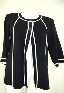 GRACE WOMAN PLUS BLACK WHITE KNIT CARDIGAN SIZE 1X   D162 - Picture 1 of 7