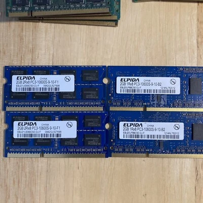 4 x 2GB ( 8gb ) Elpida 1Rx8 PC3-10600S-9-10-B2 & 2Rx8 Pc3-10600s-9-10-F1 - Image 1 of 4