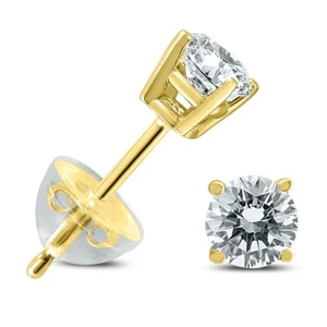 .20CTW Round Diamond Solitaire Stud Earring In 14k Yellow Gold with Silicon Back - Picture 1 of 4