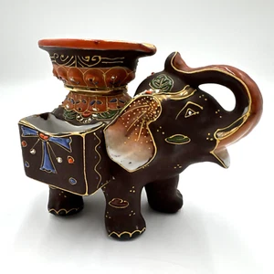 Vtg Japanese Satsuma Elephant Cigarette Ashtray Match Holder Hand Painted Lucky - Picture 1 of 24